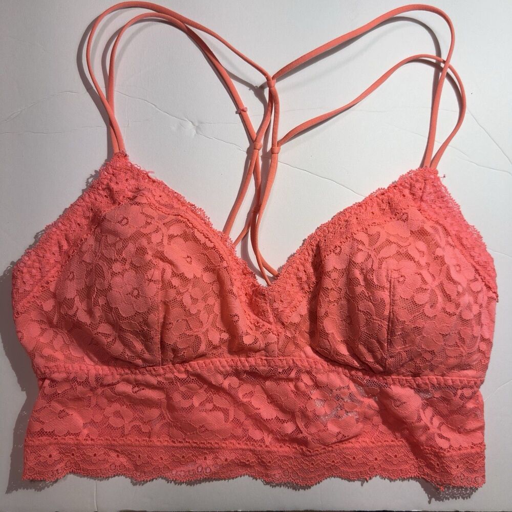 Hollister Gilly Hicks Strappy Longline Lace Bralette Coral Padded Size Small